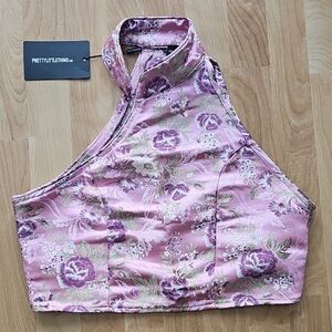 PrettyLittleThing Light Pink Satin Floral Crop Top